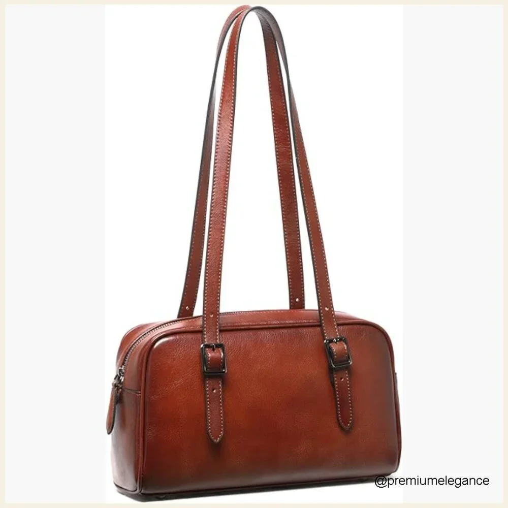Genuine Leather Hobo Shoulder Bag with Adjustable Straps, Zipper Closure